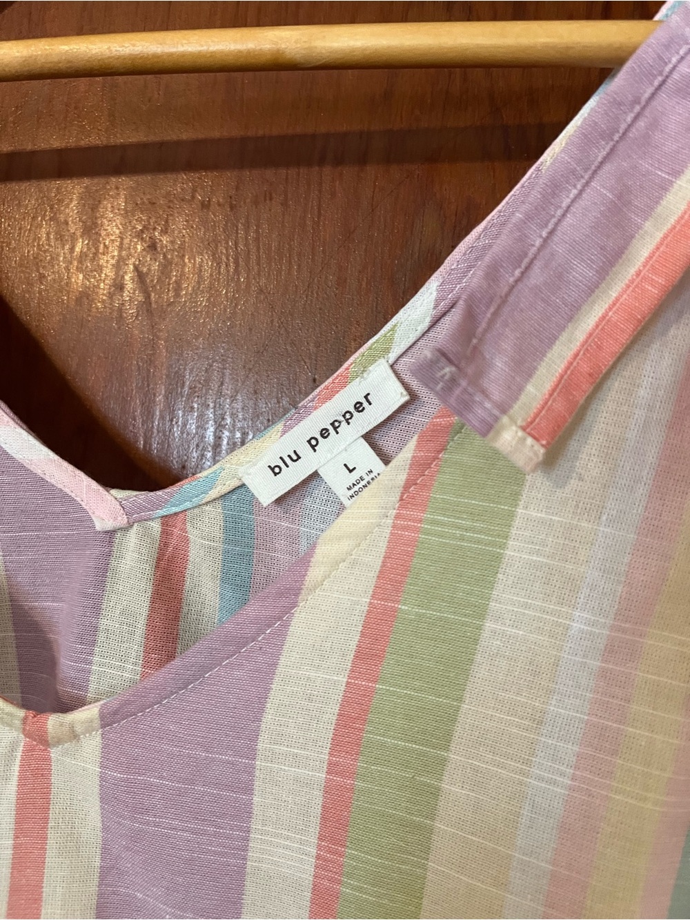 Blu Pepper Pastel Stripe Tie Shoulder Babydoll Boho Top Size Large - Picture 3 of 7